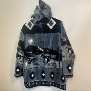 Women's Scenic Horses Hooded Teddy Jacket in Black and Gray